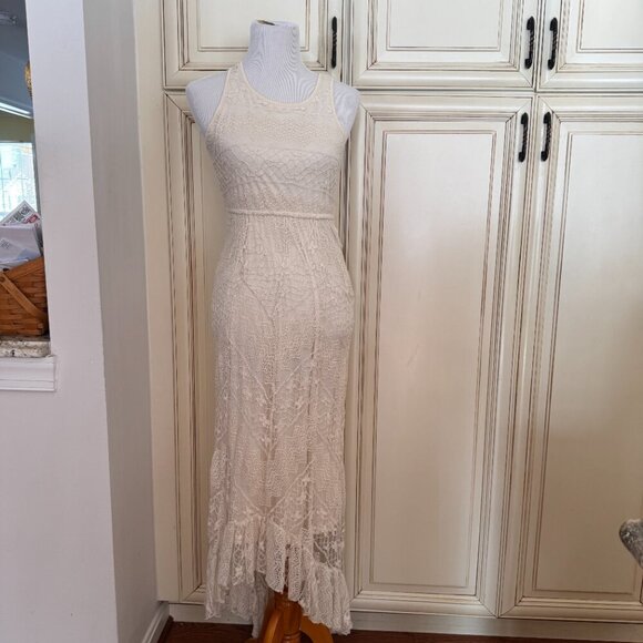 Solitaire Knit 100% Cotton Vintage StyleLace Long Maxi Dress Size XS - Picture 1 of 6